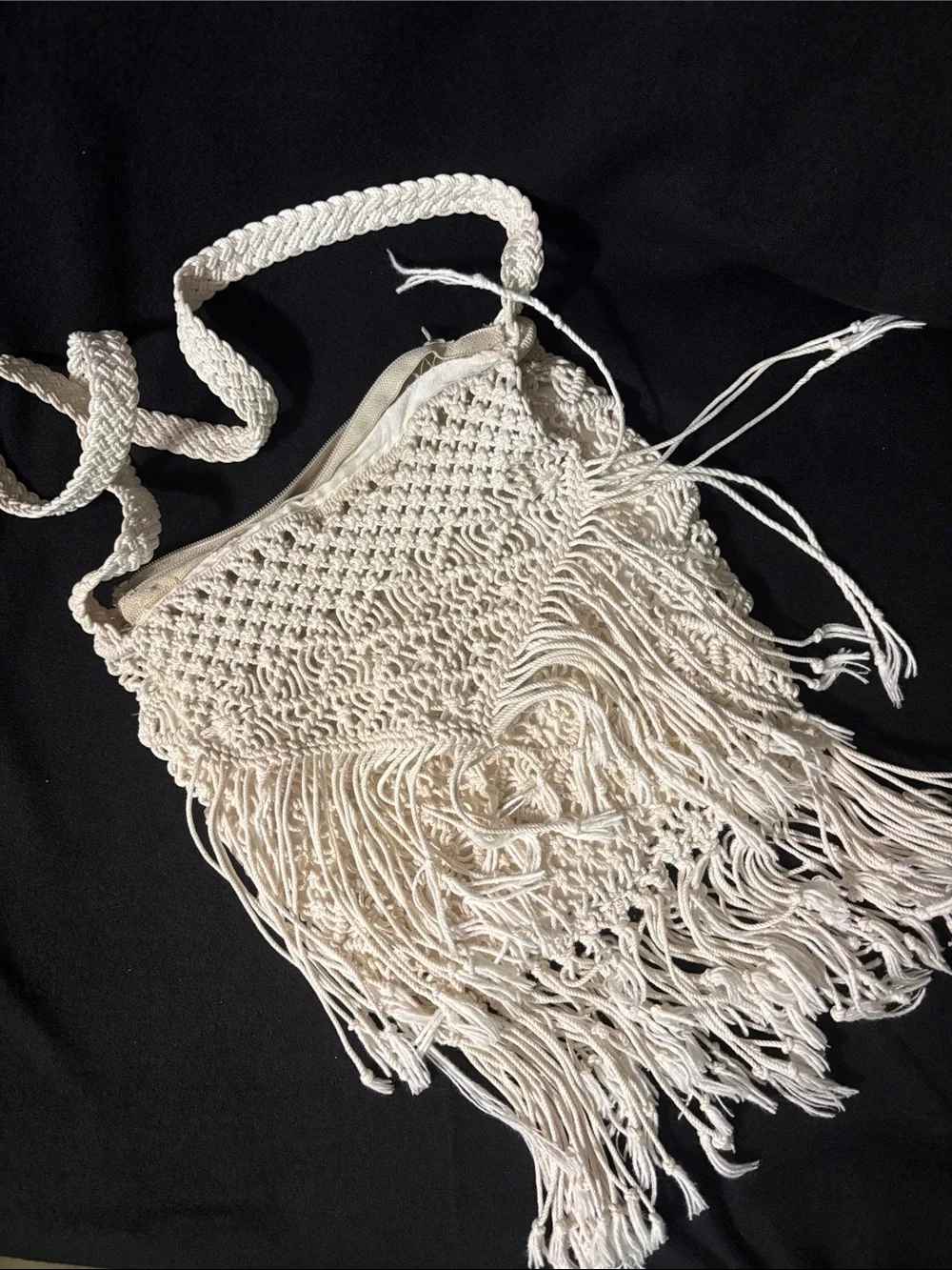 Bohemian crossbody bag white thread